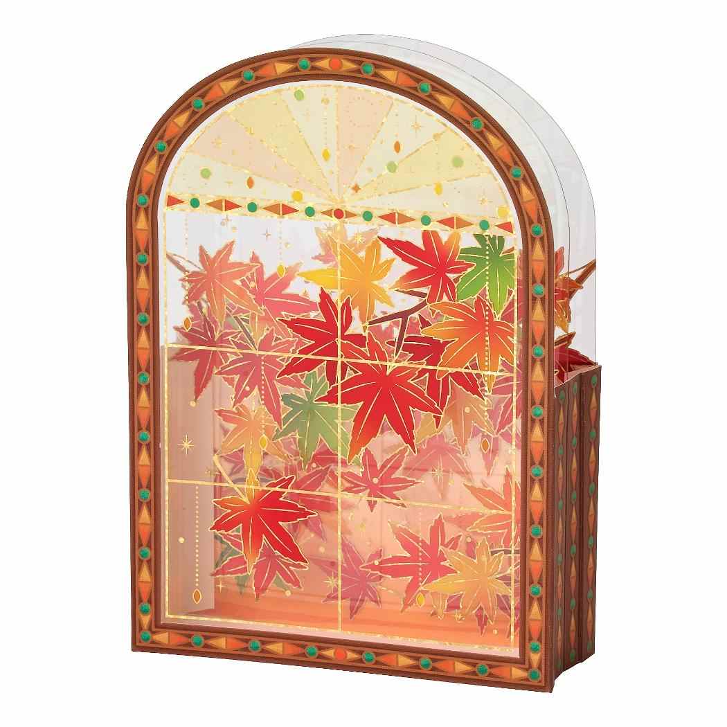 グリーティングカード アキJAU13-6 秋カード 窓辺に紅葉 サンリオ