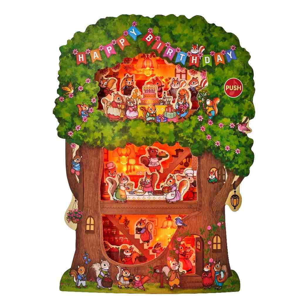 グリーティングカード メロデイJE75-6 エブリデーカード ライト＆メロディー リスの家 誕生日祝い サンリオ