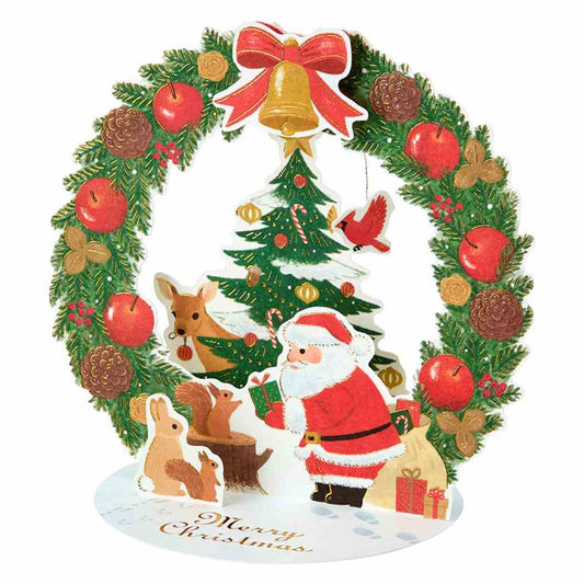 CHRISTMAS グリーティングカード クリスマスカード JX 39-5 リースのアーチにサンタと動物 サンリオ プレゼント メッセージカード グッズ メール便可 シネマコレクション