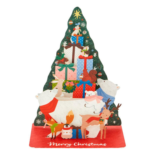 CHRISTMAS グリーティングカード クリスマスカード JX73-4 立体 レーザーカット動物ツリー サンリオ プレゼント ポップアップ グッズ メール便可 シネマコレクション