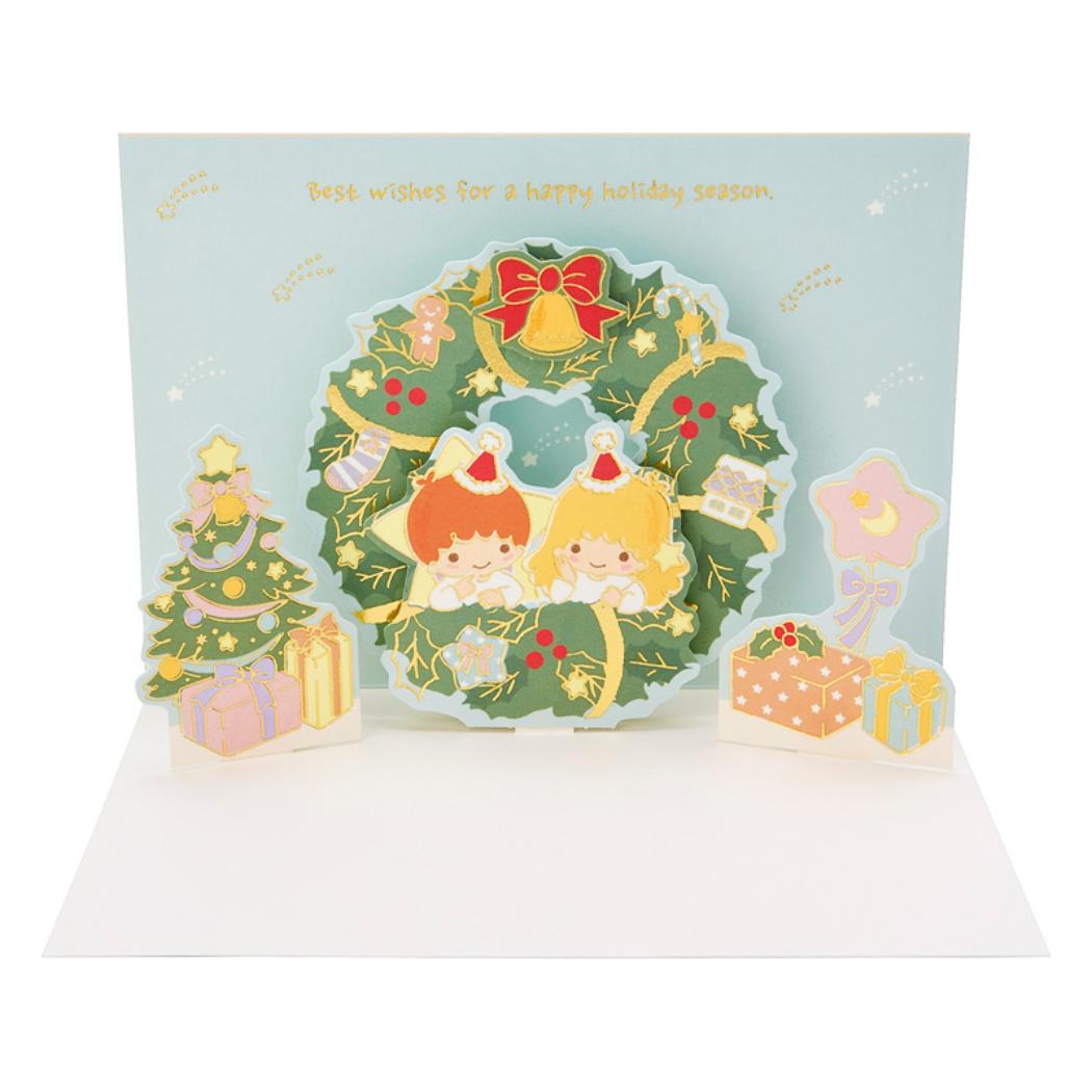 CHRISTMAS グリーティングカード クリスマス リトルツインスターズ リースにふたり 1枚入り JX55-6 Sanrio サンリオ