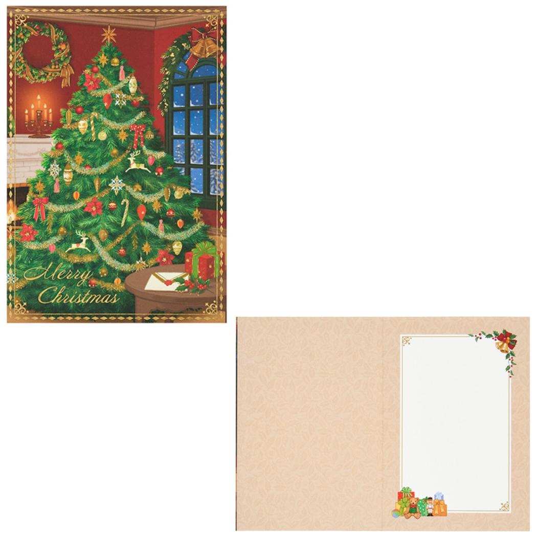 CHRISTMAS グリーティングカード クリスマス 赤い部屋にツリー 1枚入り JX7-6 サンリオ