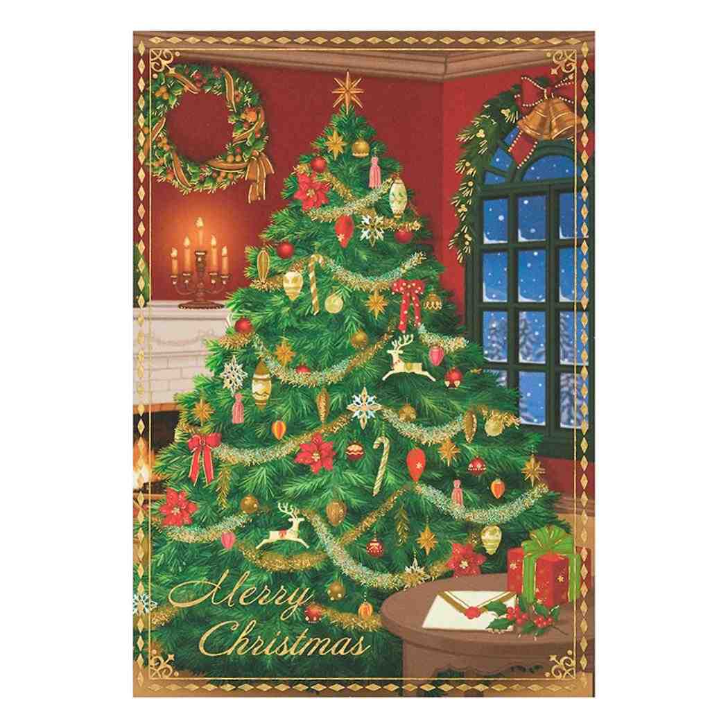 CHRISTMAS グリーティングカード クリスマス 赤い部屋にツリー 1枚入り JX7-6 サンリオ