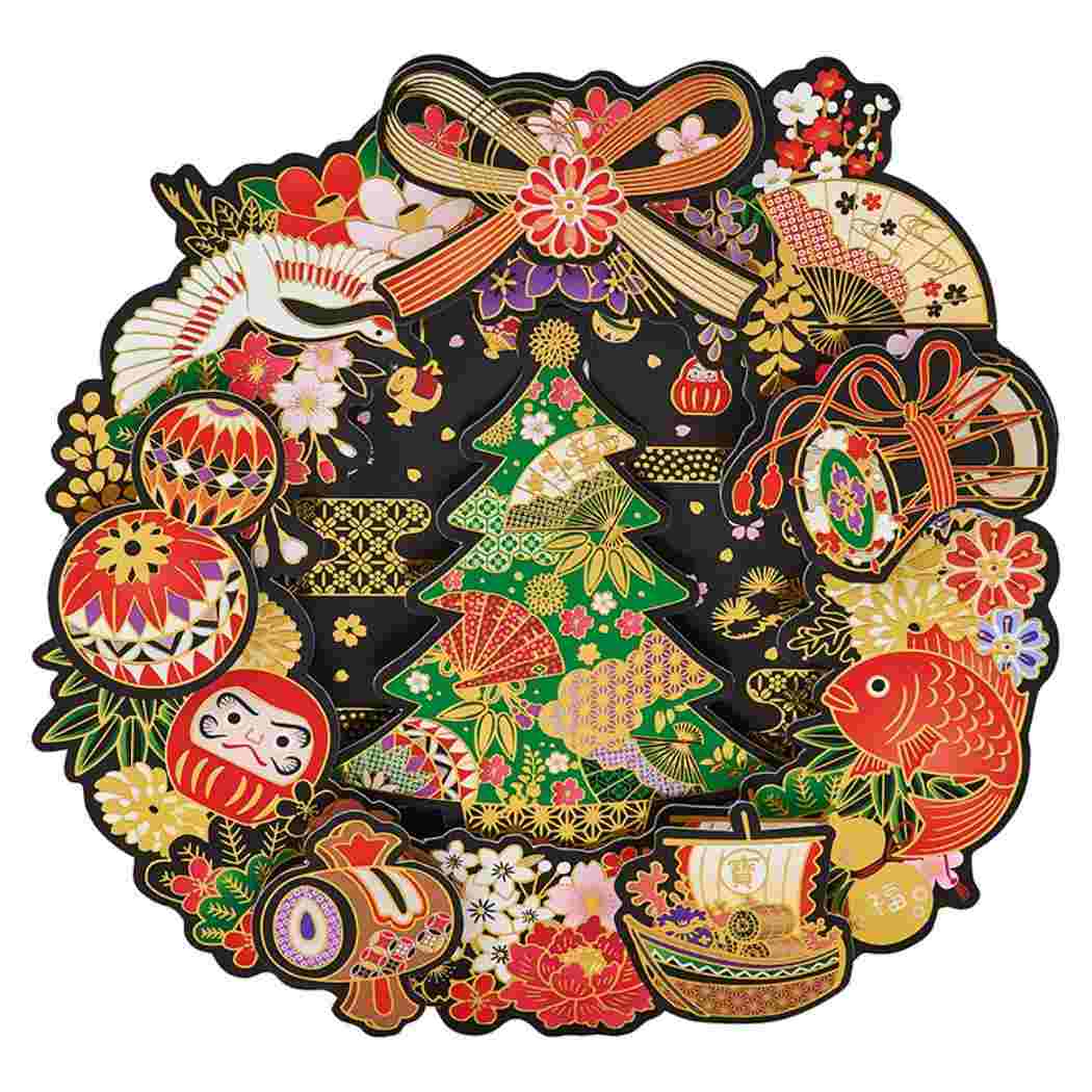 CHRISTMAS グリーティングカード 和風クリスマス リースの中にツリー 1枚入り JXJ17-6 サンリオ