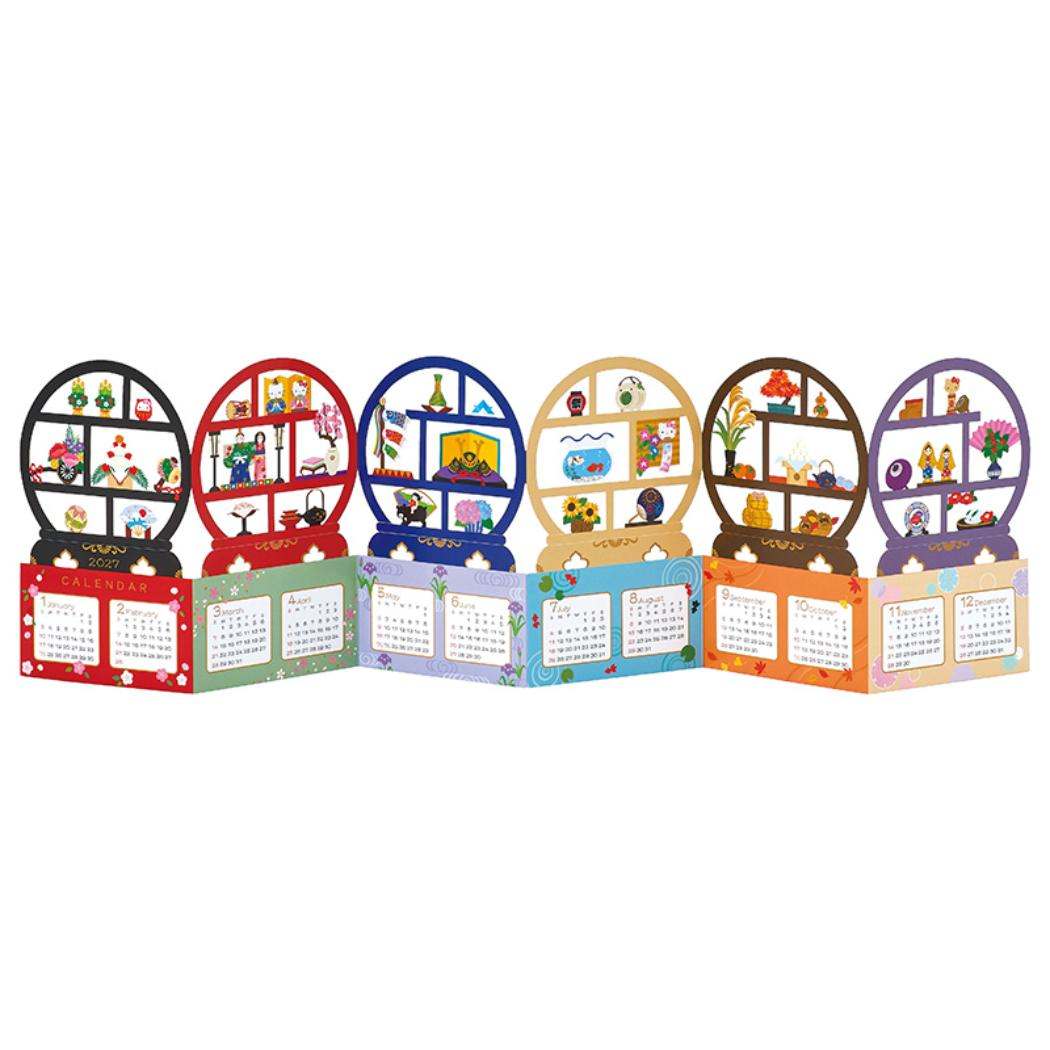 CHRISTMAS グリーティングカード 和風クリスマス ハローキティ 丸棚カレンダー 1枚入り JXJ19-6 Sanrio サンリオ