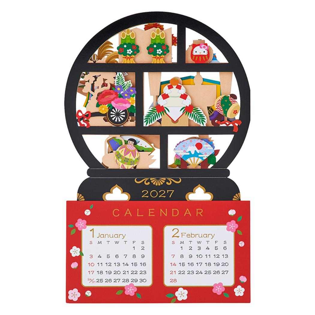 CHRISTMAS グリーティングカード 和風クリスマス ハローキティ 丸棚カレンダー 1枚入り JXJ19-6 Sanrio サンリオ