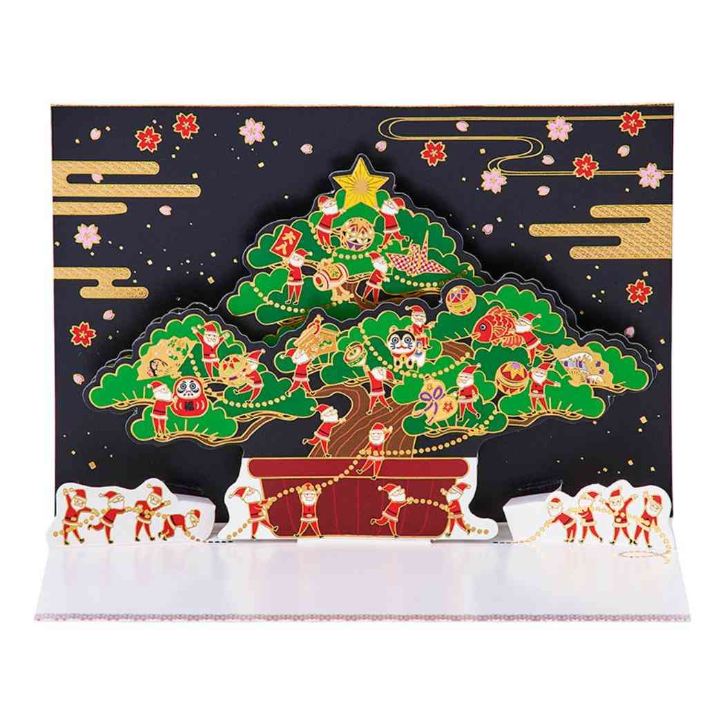 CHRISTMAS グリーティングカード 和風クリスマス 盆栽に金線サンタ 1枚入り JXJ2-6 サンリオ