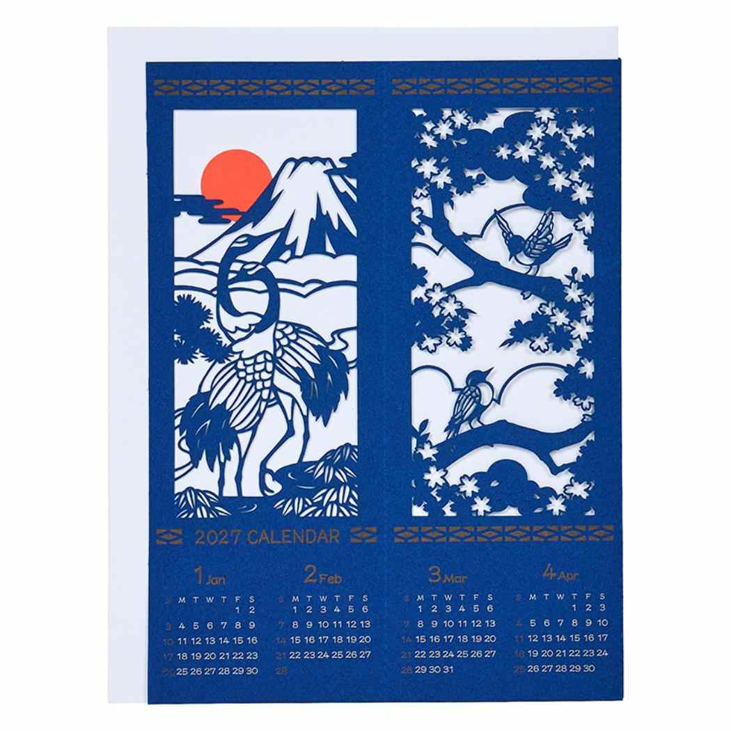 CHRISTMAS グリーティングカード 和風クリスマス 紺の動植物カレンダー 1枚入り JXJ20-6 サンリオ