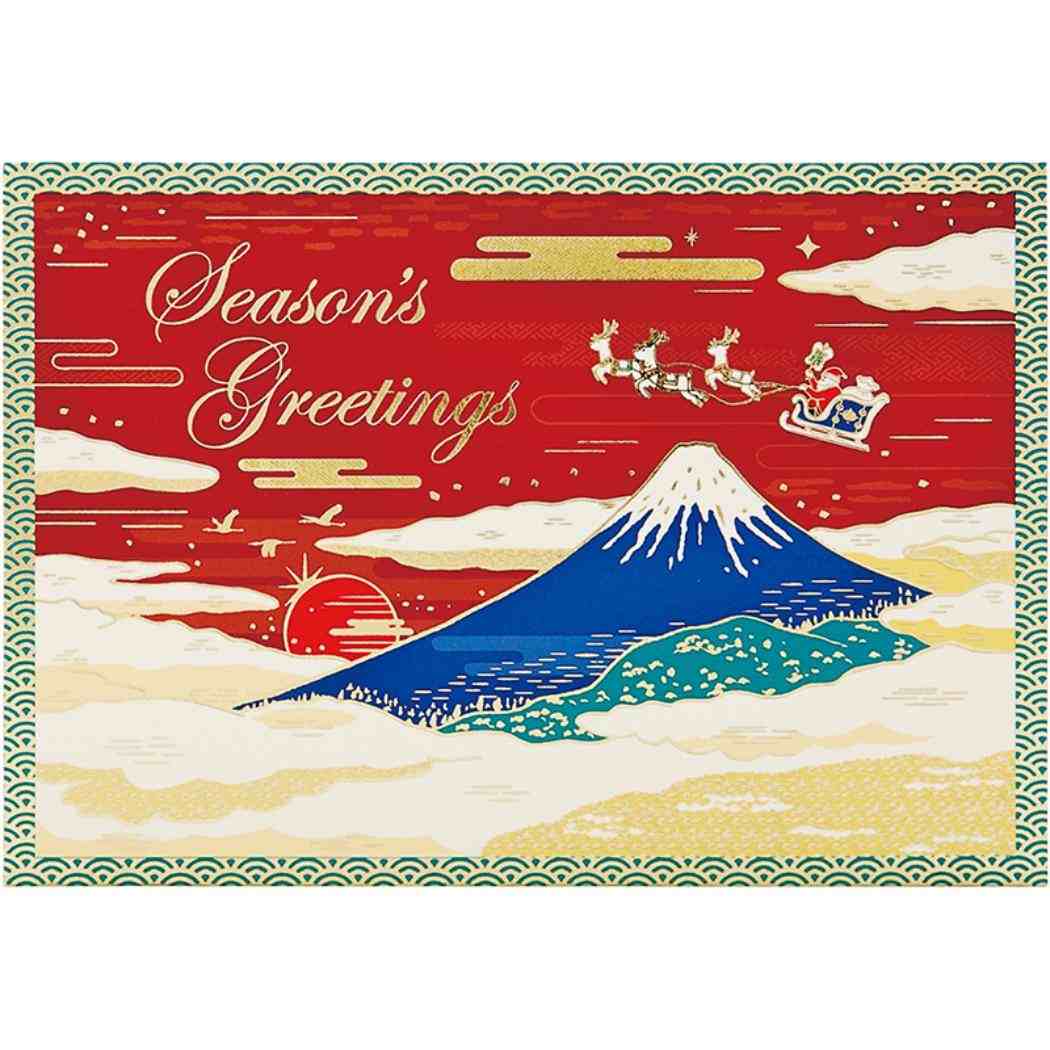 CHRISTMAS グリーティングカード 和風クリスマス 富士山に金線サンタ 1枚入り JXJ4-6 サンリオ
