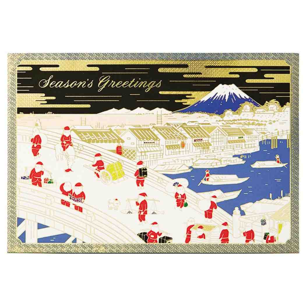 CHRISTMAS グリーティングカード 和風クリスマス 浮世絵風金線サンタ 1枚入り JXJ5-6 サンリオ