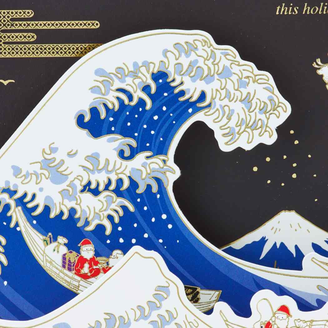 CHRISTMAS グリーティングカード 和風クリスマス 浮世絵風金線サンタ 1枚入り JXJ5-6 サンリオ