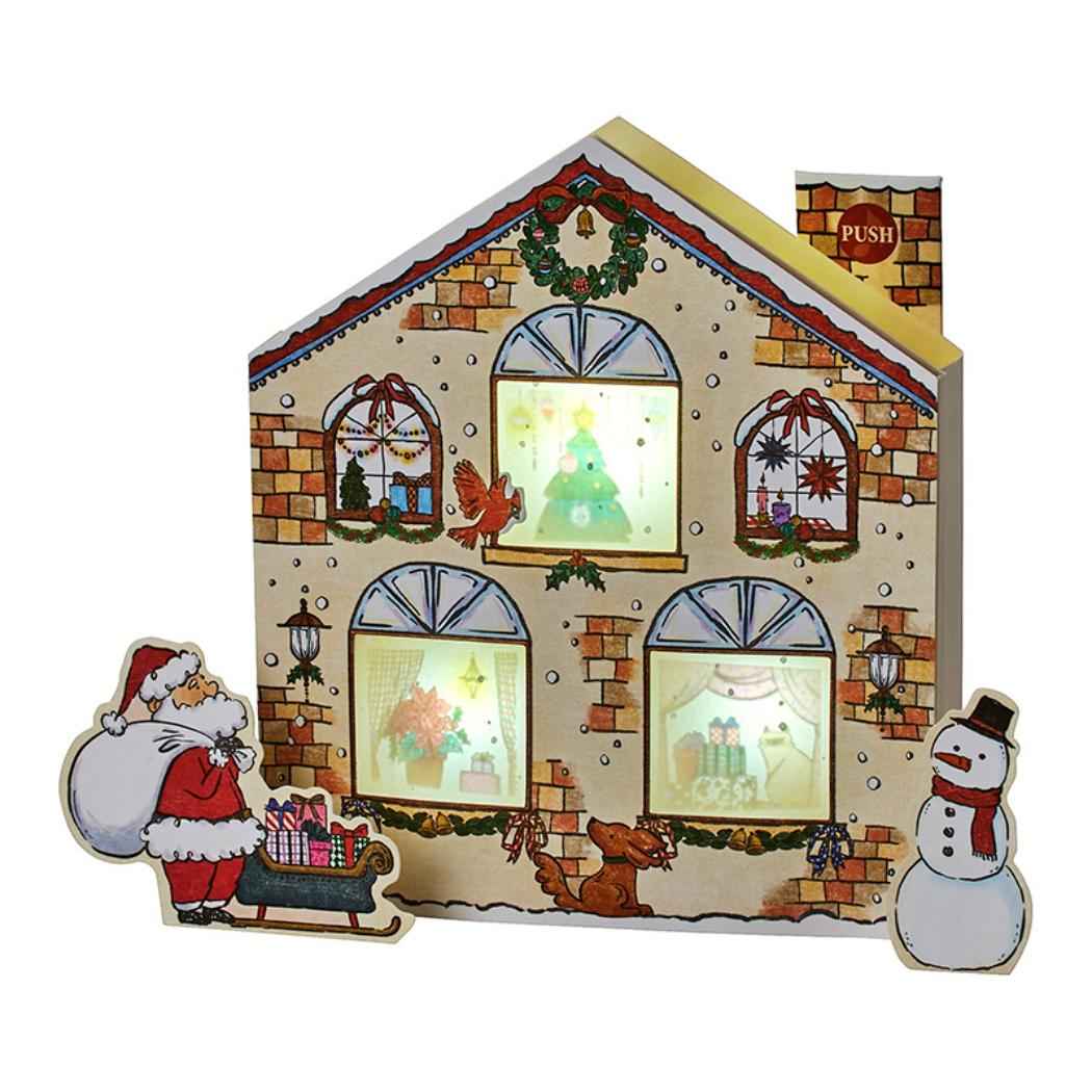 CHRISTMAS グリーティングカード クリスマス ライト＆メロディー 家に三つの窓 JXPM10-6 サンリオ