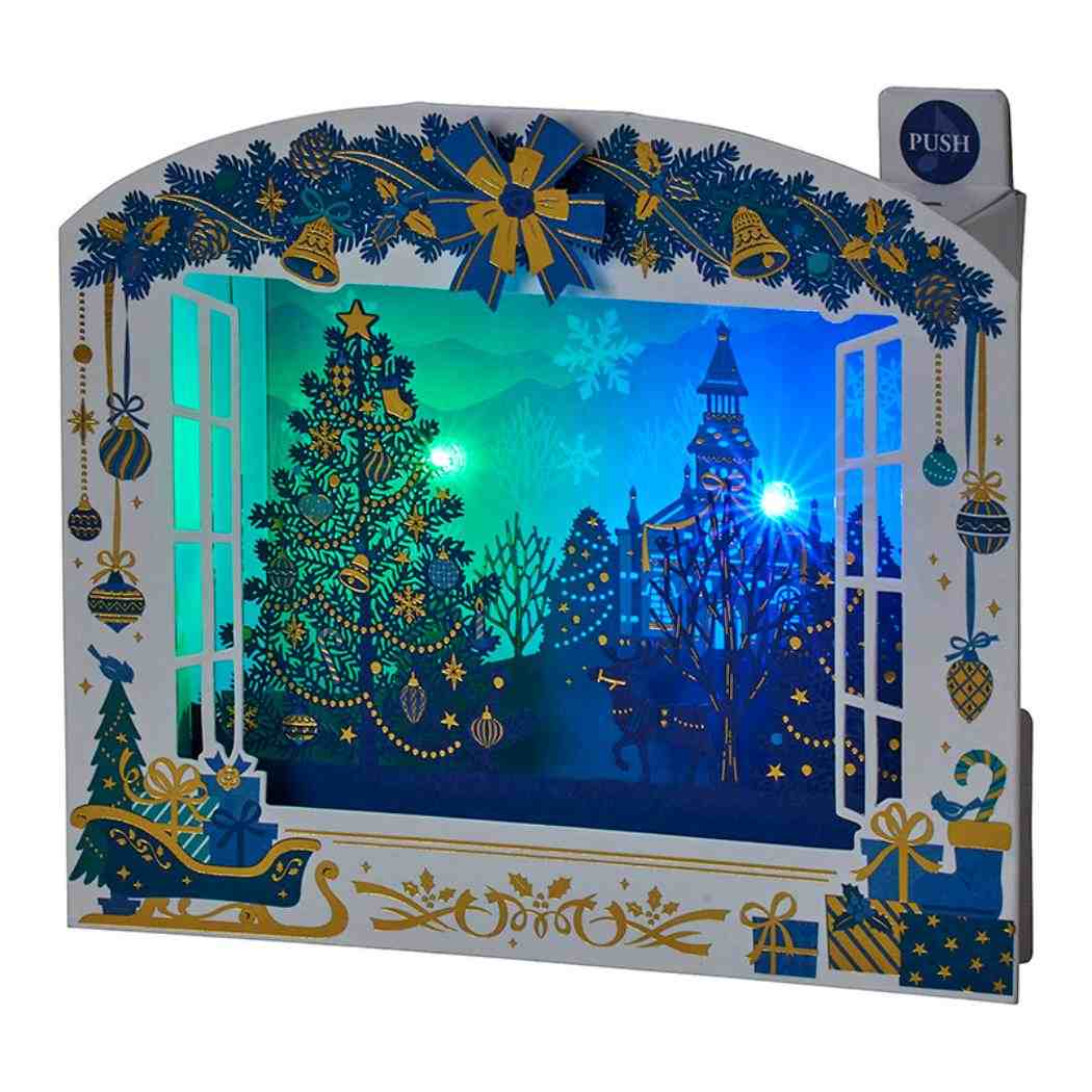 CHRISTMAS グリーティングカード クリスマス ライト＆メロディー 窓枠青い風景 JXPM11-6 サンリオ