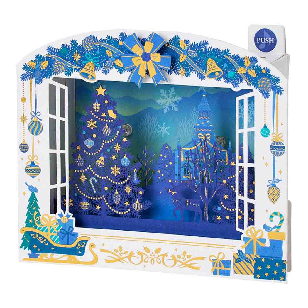 CHRISTMAS グリーティングカード クリスマス ライト＆メロディー 窓枠青い風景 JXPM11-6 サンリオ