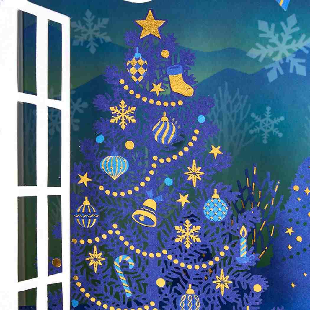 CHRISTMAS グリーティングカード クリスマス ライト＆メロディー 窓枠青い風景 JXPM11-6 サンリオ