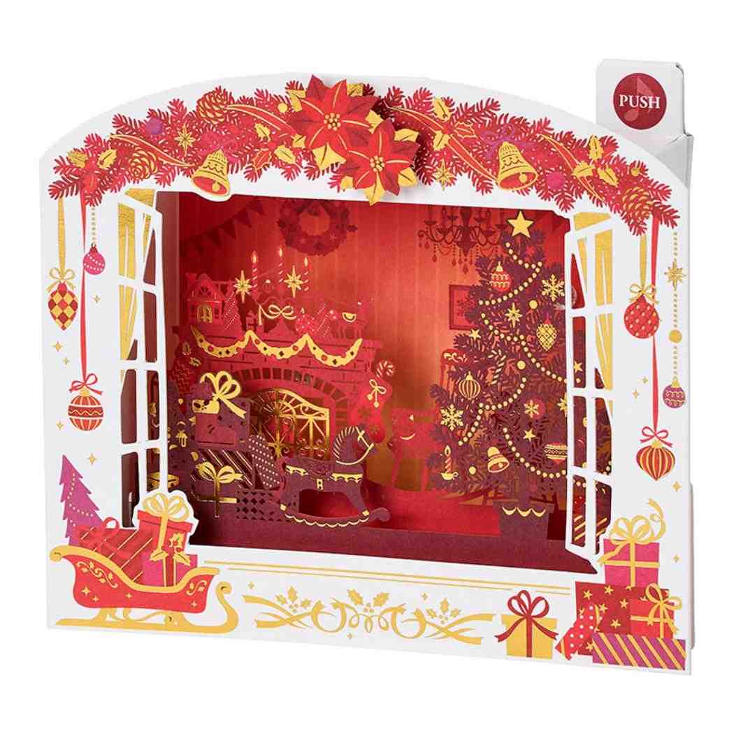 CHRISTMAS グリーティングカード クリスマス ライト＆メロディー 窓枠赤い風景 JXPM12-6 サンリオ