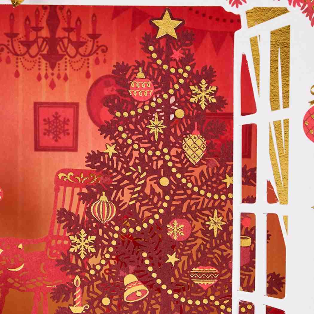 CHRISTMAS グリーティングカード クリスマス ライト＆メロディー 窓枠赤い風景 JXPM12-6 サンリオ