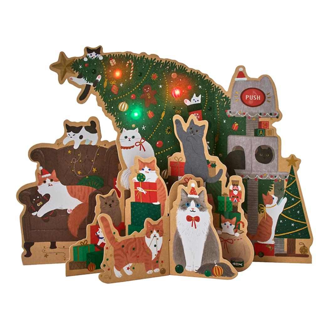 CHRISTMAS グリーティングカード クリスマス ライト＆メロディー ネコとツリー JXPM14-6 サンリオ