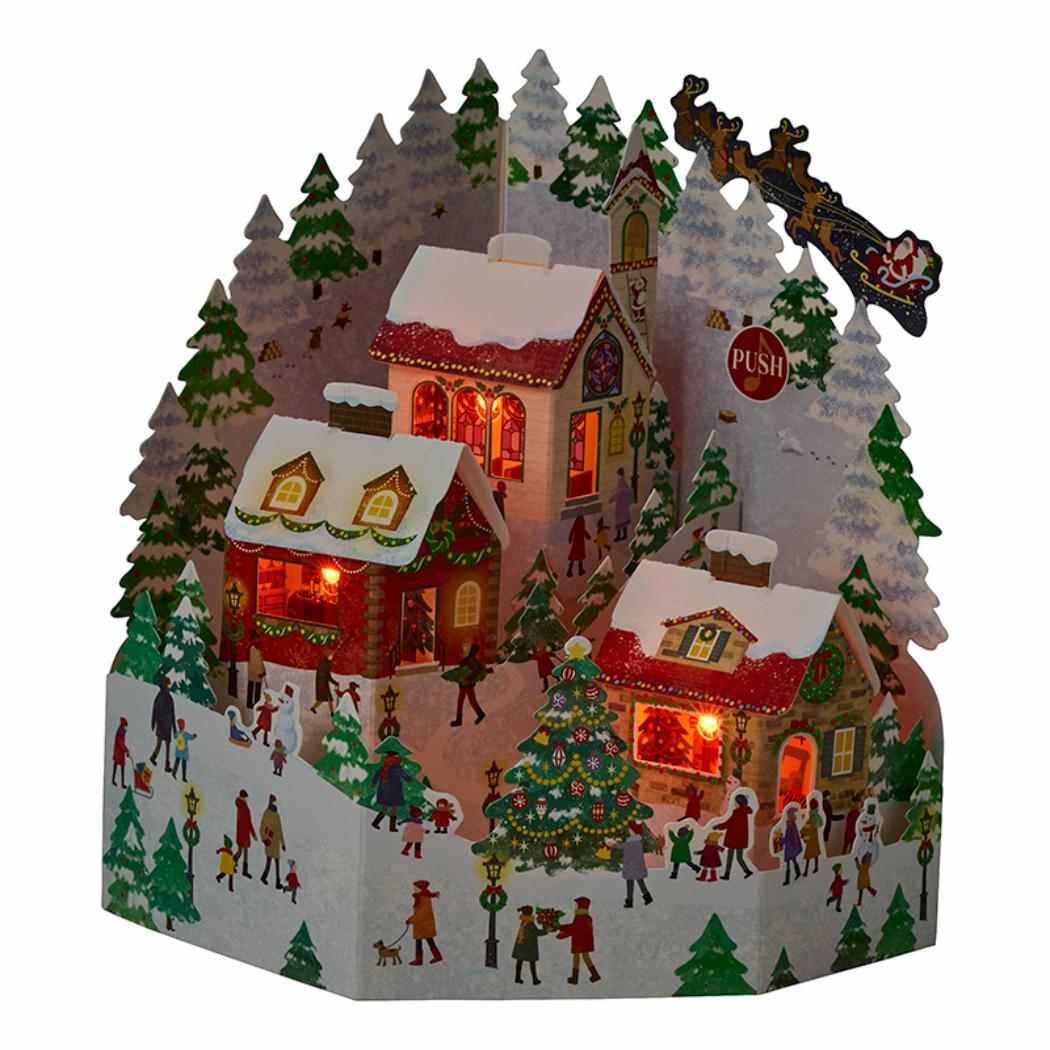 CHRISTMAS グリーティングカード クリスマス ライト＆メロディー 家3軒 JXPM18-6 サンリオ