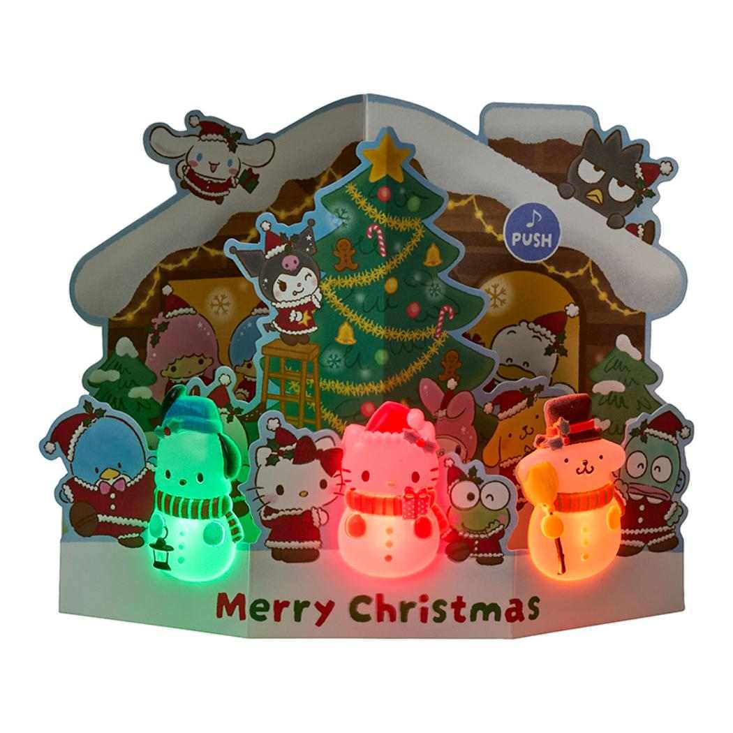 CHRISTMAS グリーティングカード クリスマス ライト＆メロディー MX 家の前にスノーマン JXPM25-6 サンリオ