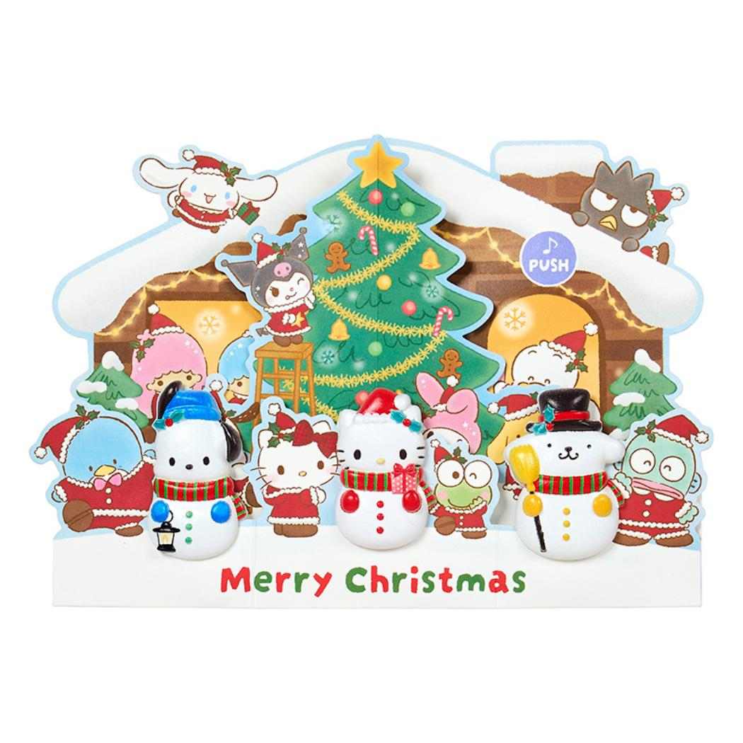 CHRISTMAS グリーティングカード クリスマス ライト＆メロディー MX 家の前にスノーマン JXPM25-6 サンリオ