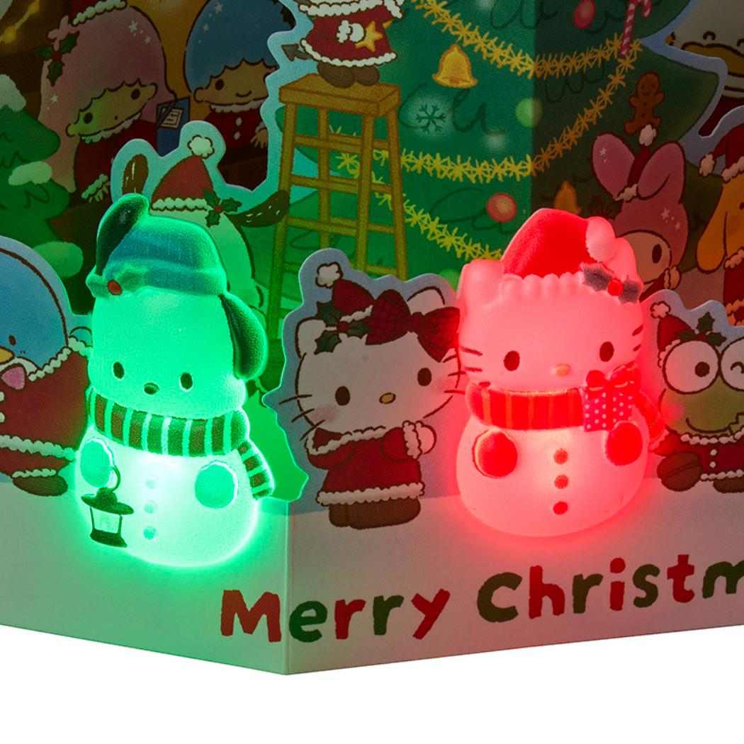 CHRISTMAS グリーティングカード クリスマス ライト＆メロディー MX 家の前にスノーマン JXPM25-6 サンリオ