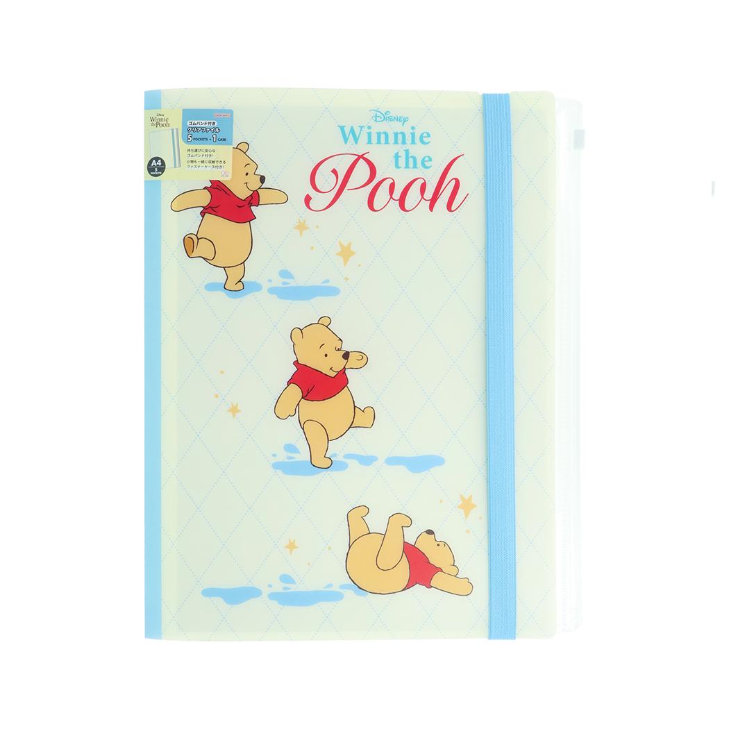 くまのプーさん ポケットファイル ゴムバンド付きクリアファイル5P＋F A4 Winnie the Pooh 10 イエロー ディズニー サンスター文具