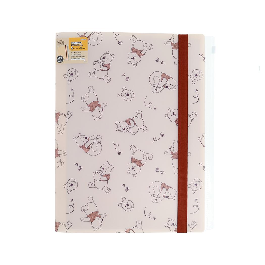 くまのプーさん ポケットファイル ゴムバンド付きクリアファイル5P＋F A4 Winnie the Pooh 10 ブラウン ディズニー サンスター文具