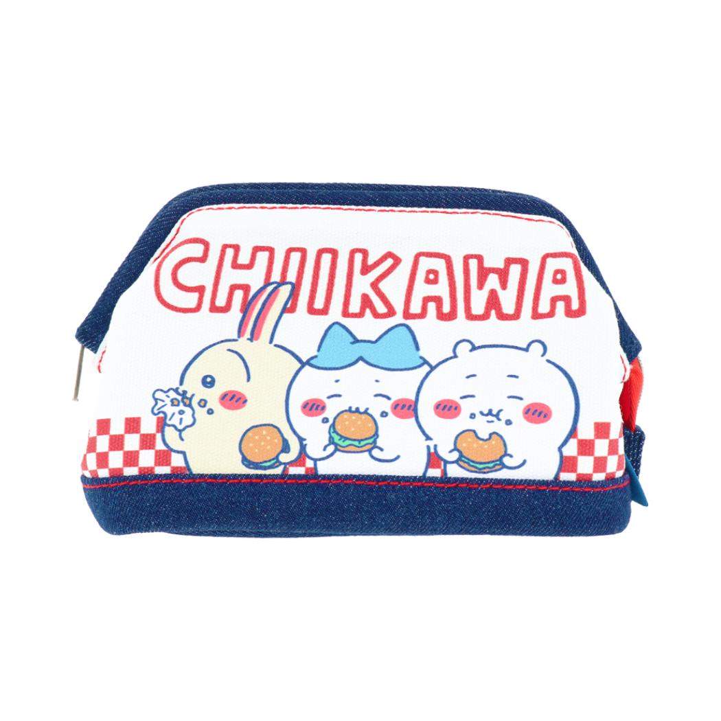 ちいかわ コスメポーチ デニムポーチ ワイヤー入 ハンバーガー サンスター文具 化粧ポーチ 小物入れ キャラクター グッズ シネマコレクション