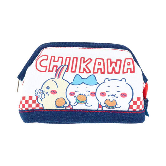 ちいかわ コスメポーチ デニムポーチ ワイヤー入 ハンバーガー サンスター文具 化粧ポーチ 小物入れ キャラクター グッズ シネマコレクション