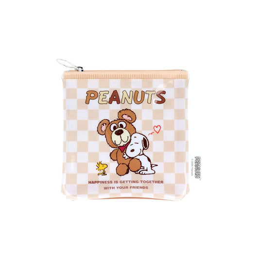 スヌーピー ミニポーチ フラットスクエアポーチ ブラウン ピーナッツ サンスター文具 小物入れ キャラクター グッズ メール便可 シネマコレクション