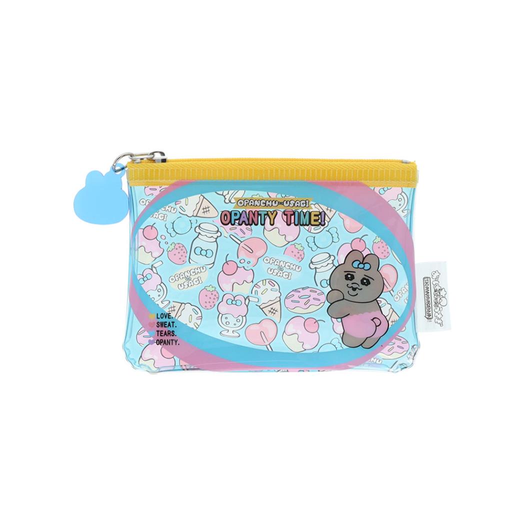 おぱんちゅうさぎ クリアポーチ ミニポーチ ブルー サンスター文具 フラットミニポーチ 小物入れ キャラクター グッズ メール便可 シネマコレクション