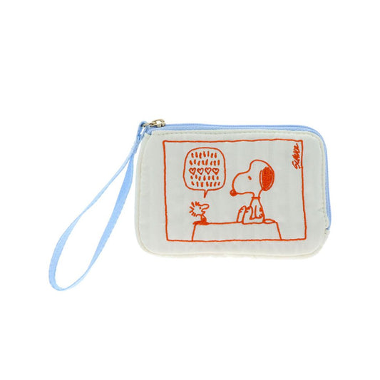 スヌーピー フラットポーチ 刺繍フラットポーチ アイボリー ピーナッツ サンスター文具 小物入れ カード収納 キャラクター グッズ メール便可 シネマコレクション