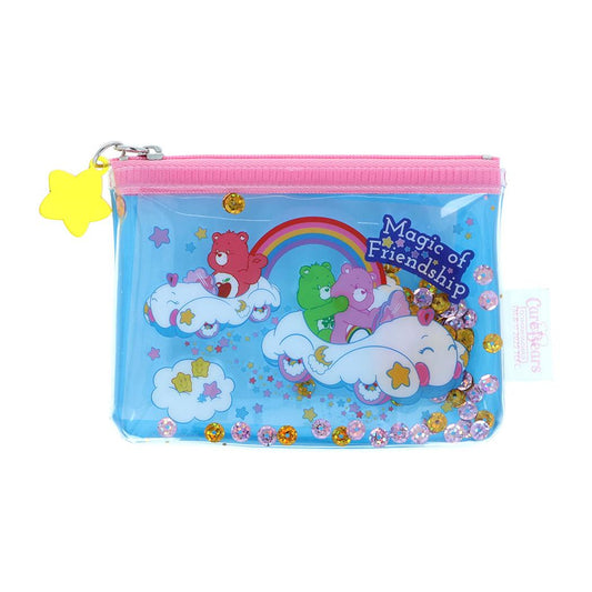 ケアベア フラットポーチ チャーム付きスパンコール入りポーチ ブルー CareBears サンスター文具 小物入れ キャラクター グッズ メール便可 シネマコレクション