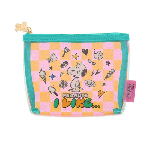 スヌーピー コスメポーチ クリアラメポーチ PEANUTS I LIKE チェック ピーナッツ サンスター文具