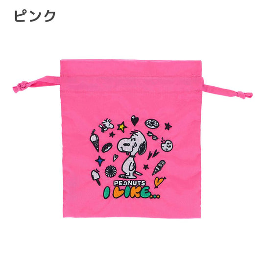 スヌーピー 巾着袋 刺繍巾着 PEANUTS I LIKE ピンク ピーナッツ サンスター文具