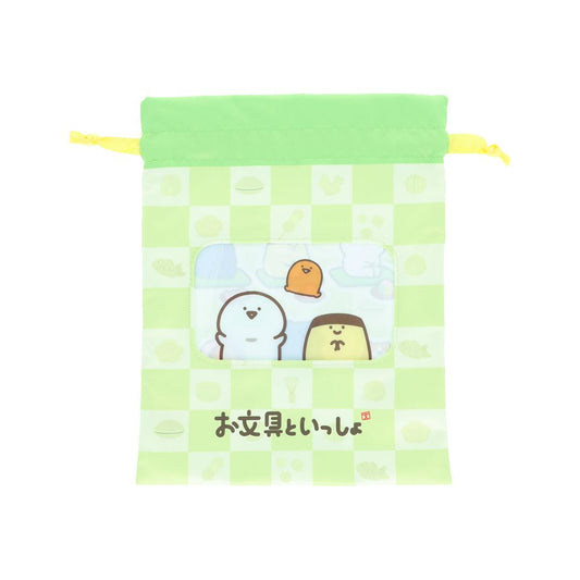 お文具といっしょ 巾着袋 窓付き巾着 お茶 サンスター文具