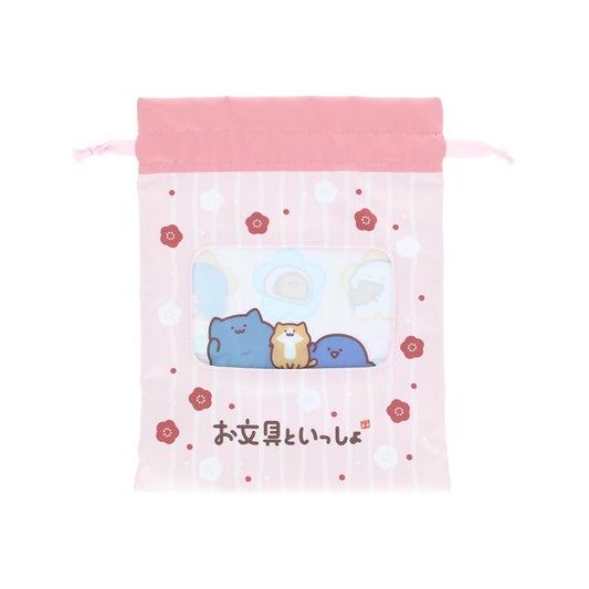 お文具といっしょ 巾着袋 窓付き巾着 お花 サンスター文具