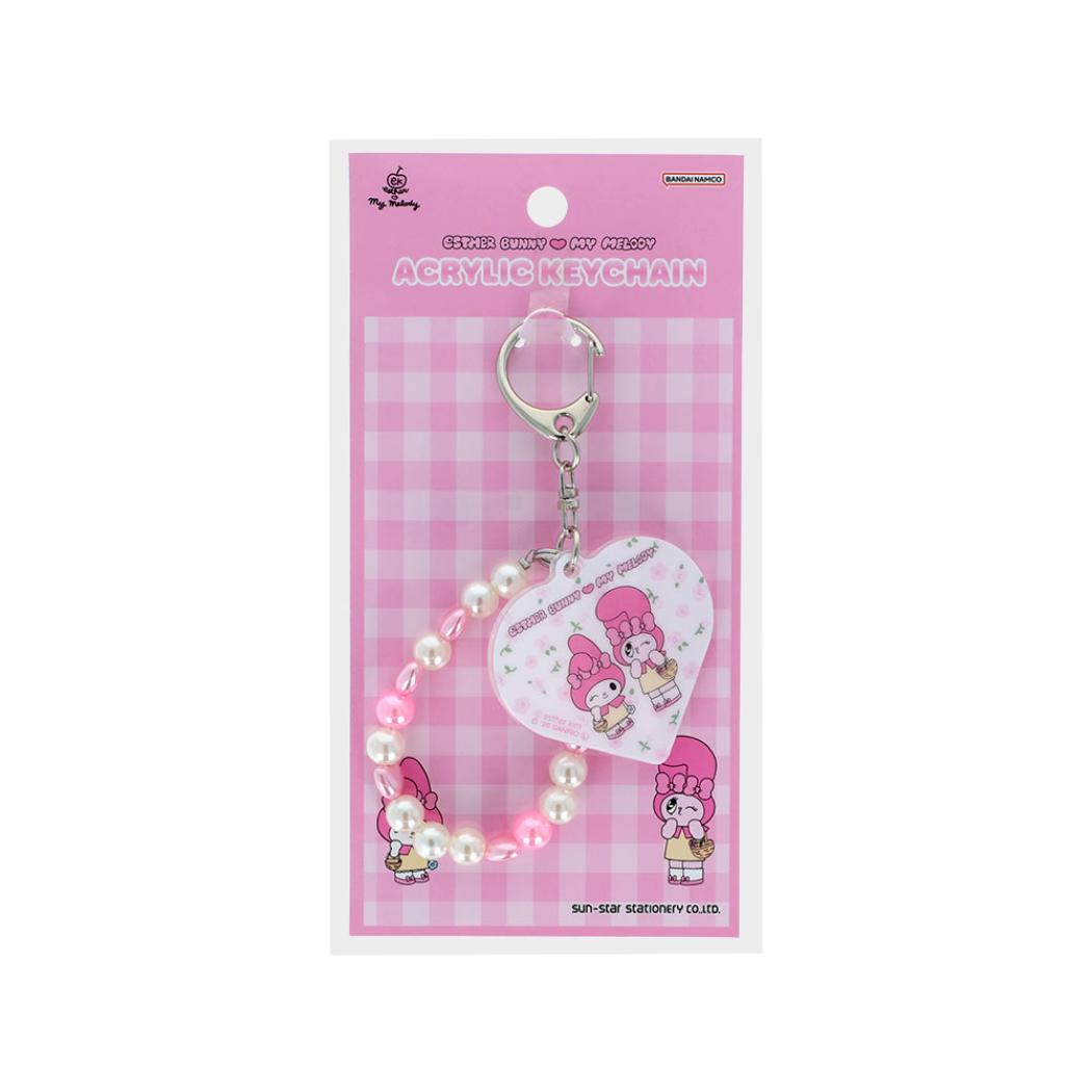 エスターバニーxマイメロディ キーリング ビーズ付きアクリルキーホルダー W Esther Bunny サンリオ サンスター文具 アクキー キャラクター グッズ メール便可 シネマコレクション