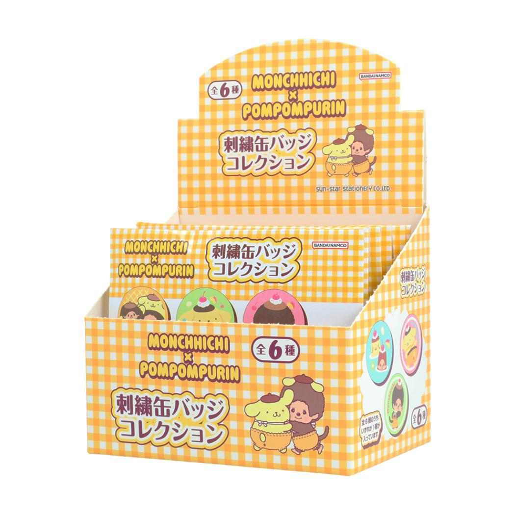 ポムポムプリン x モンチッチ 缶バッジ 刺繍CANバッジコレクション 全6種 6個セット BOX サンスター文具
