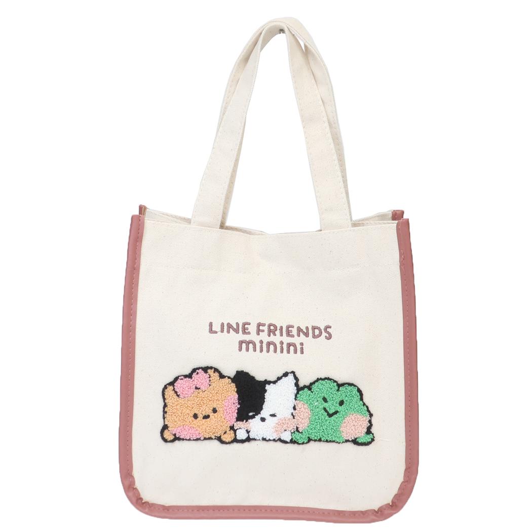 LINE FRIENDS minini ミニトート サガラ刺繍トート BR サンタン お弁当かばん 手提げかばん ミニバッグ キャラクター グッズ メール便可 シネマコレクション