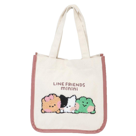 LINE FRIENDS minini ミニトート サガラ刺繍トート BR サンタン お弁当かばん 手提げかばん ミニバッグ キャラクター グッズ メール便可 シネマコレクション