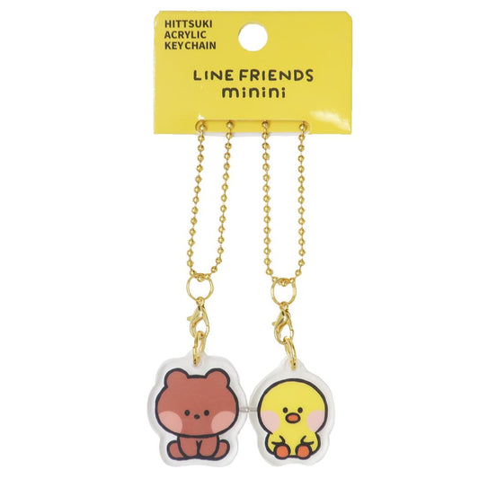 LINE FRIENDS minini キーチェーン ひっつきアクリルキーホルダー ブニニ＆サリニ サンタン アクキー ペア キャラクター グッズ メール便可 シネマコレクション