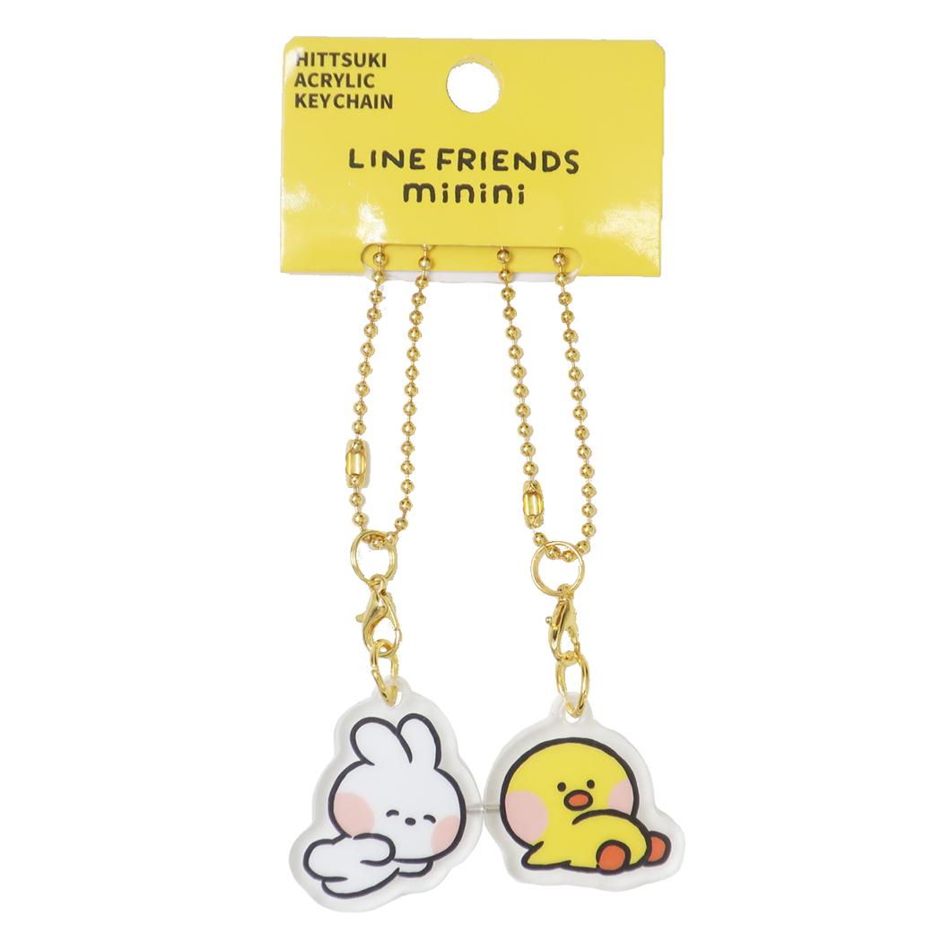 LINE FRIENDS minini キーチェーン ひっつきアクリルキーホルダー コニニ＆サリニ サンタン アクキー ペア キャラクター グッズ メール便可 シネマコレクション