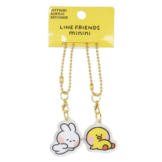 LINE FRIENDS minini キーチェーン ひっつきアクリルキーホルダー コニニ＆サリニ サンタン アクキー ペア キャラクター グッズ メール便可 シネマコレクション