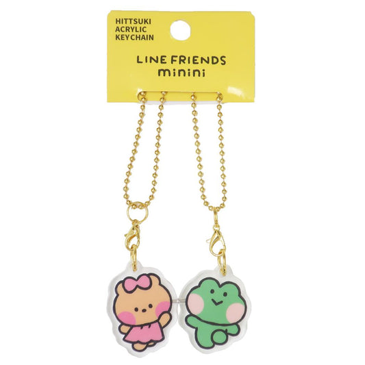 LINE FRIENDS minini キーチェーン ひっつきアクリルキーホルダー チョニニ＆レニニ サンタン アクキー ペア キャラクター グッズ メール便可 シネマコレクション