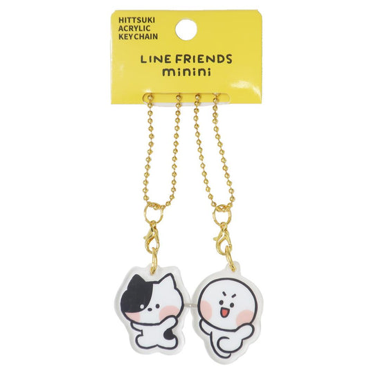 LINE FRIENDS minini キーチェーン ひっつきアクリルキーホルダー ジェニニ＆ムーニニ サンタン アクキー ペア キャラクター グッズ メール便可 シネマコレクション