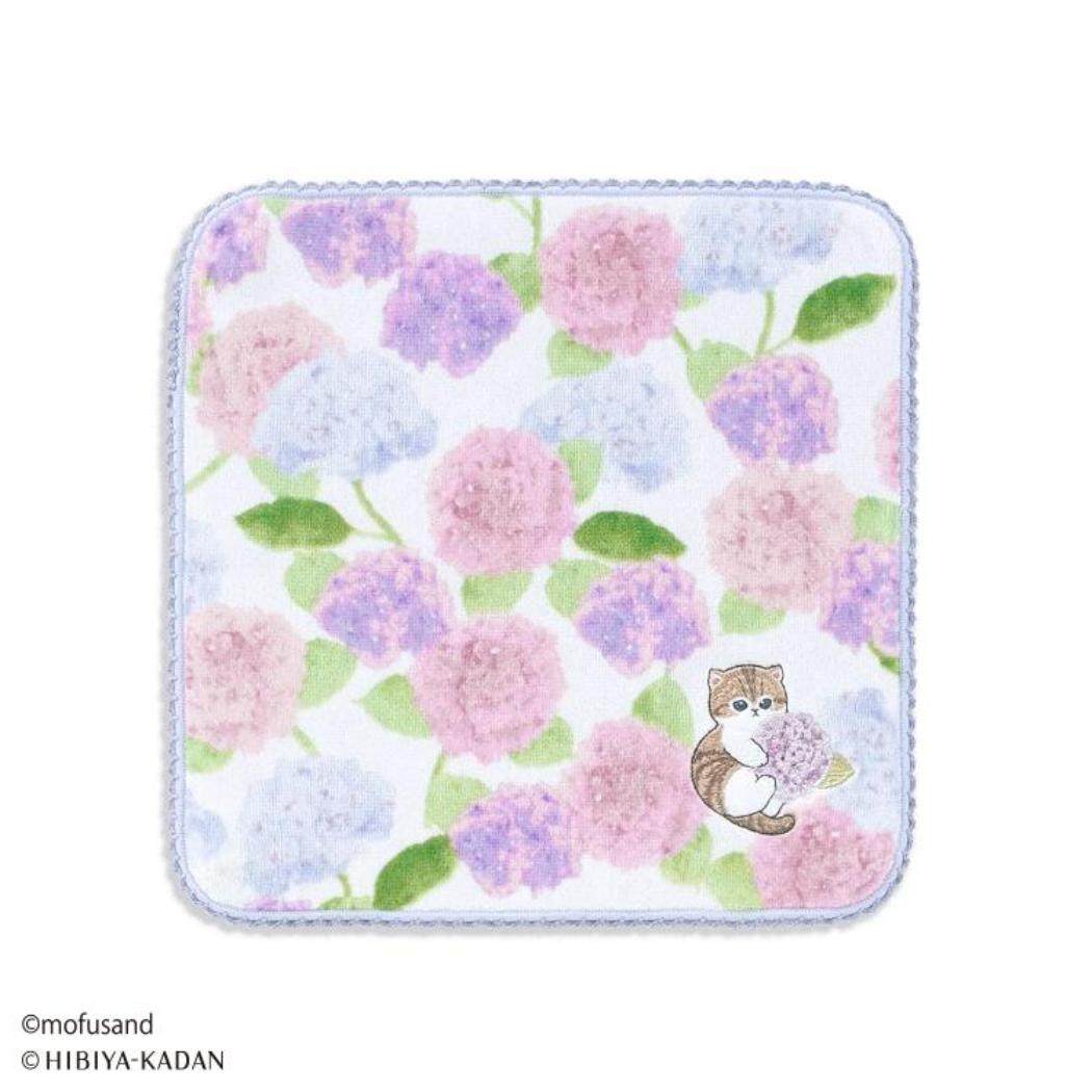 モフサンド×日比谷花壇 ミニタオル タオルハンカチ 紫陽花 パープル mofusand タオル美術館