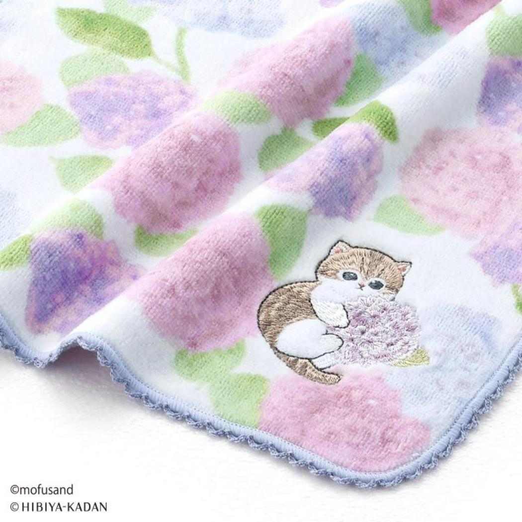 モフサンド×日比谷花壇 ミニタオル タオルハンカチ 紫陽花 パープル mofusand タオル美術館