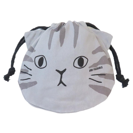 AND PACKABLE 巾着袋 きんちゃくポーチ PO サバトラF テクノプライム 小物入れ かわいい グッズ メール便可 シネマコレクション